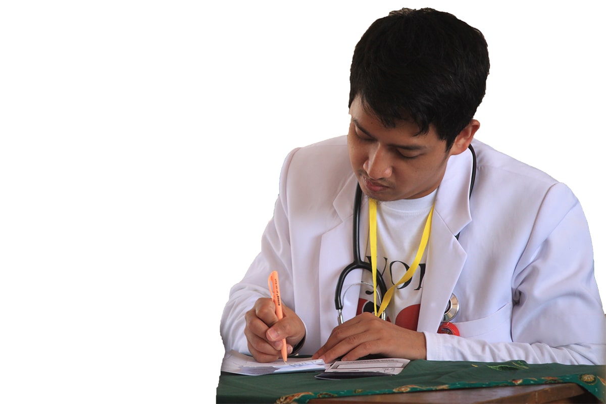 Doctor writing in notebook