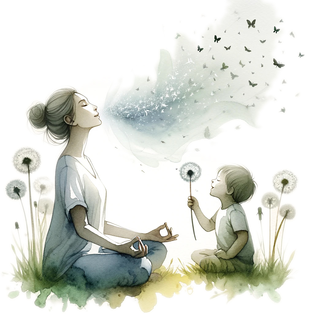 woman meditating with child